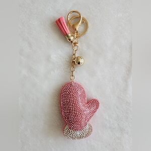 Pink Rhinestone Winter Mitten Keychain Bag Charm